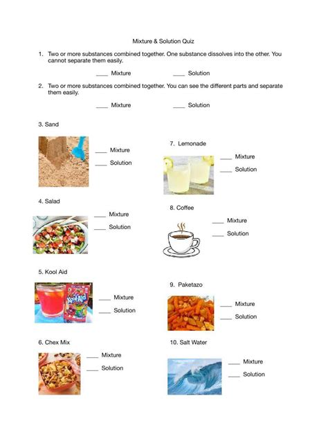 mixtures and solutions worksheet 4th grade